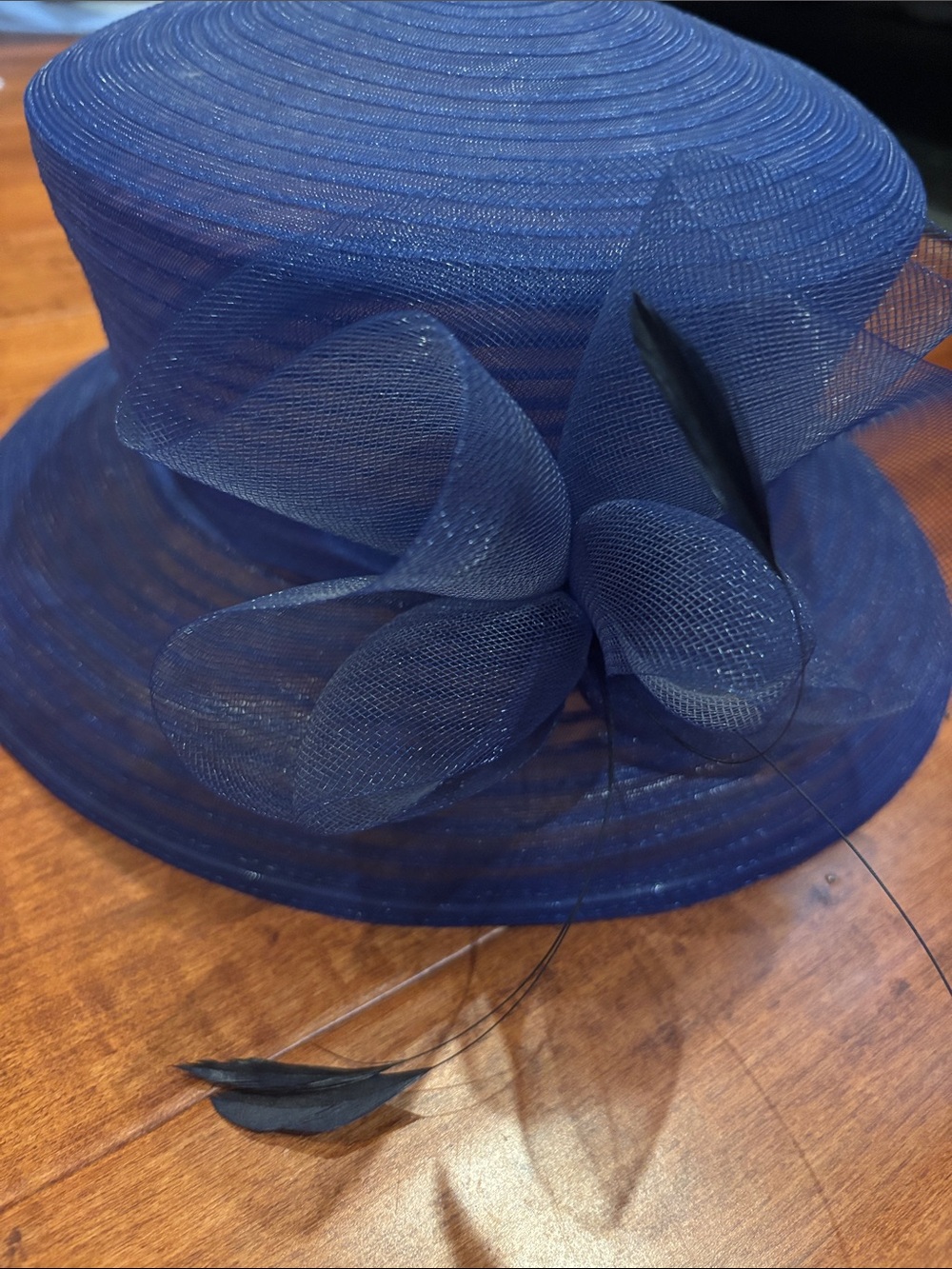 Betmar New York Vintage Royal Blue Dress Hat with Mesh Floral Trim